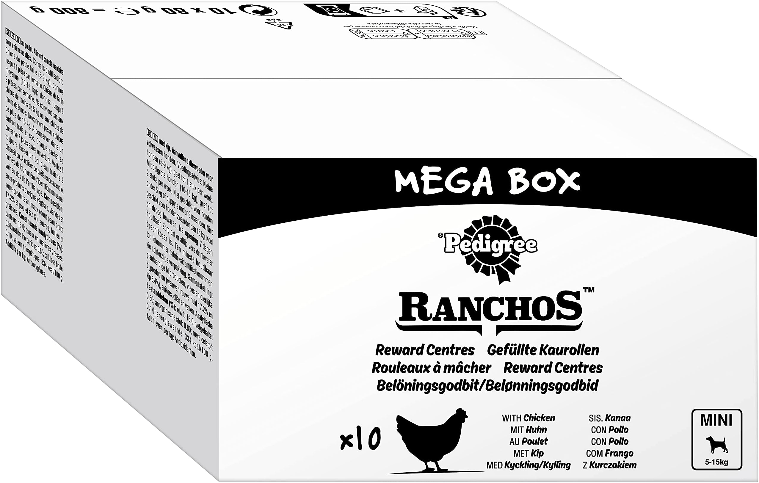 Pedigree Ranchos Reward Centre Dog Chew Treat Chicken Mini 10x80g Mega