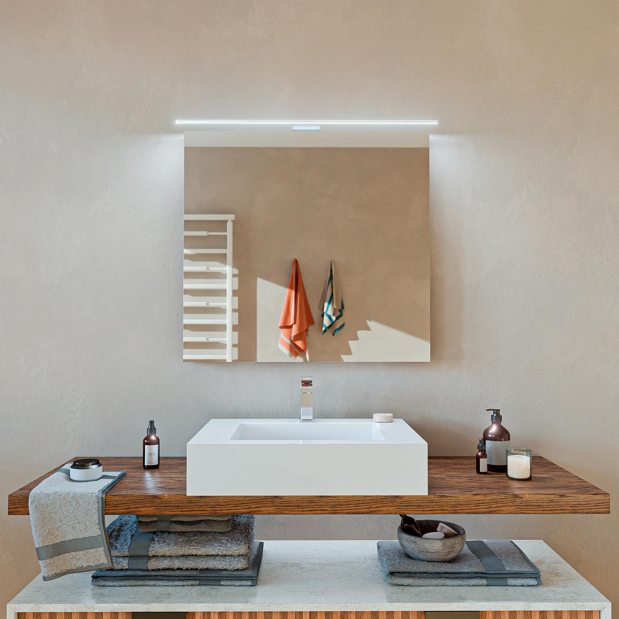 kalb Eloria LED Spiegelschrankleuchte mit 230V Energiebox, 12V DC, Neutralweiß, Spiegelschrank Beleuchtung LED, Aufbauleuchte für Badezimmerschrank, Licht für Spiegelschrank