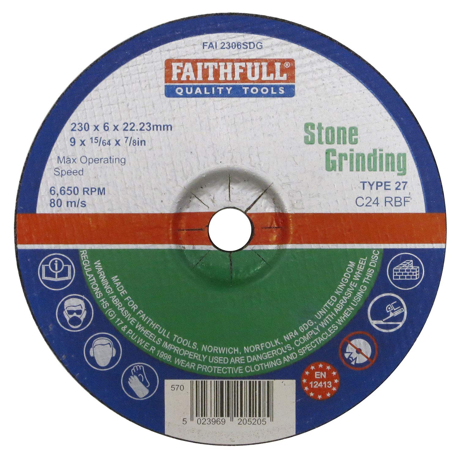 Faithfull FAI2306SDG Stone Grinding Disc Depressed Centre 230 x 6 x 22.23