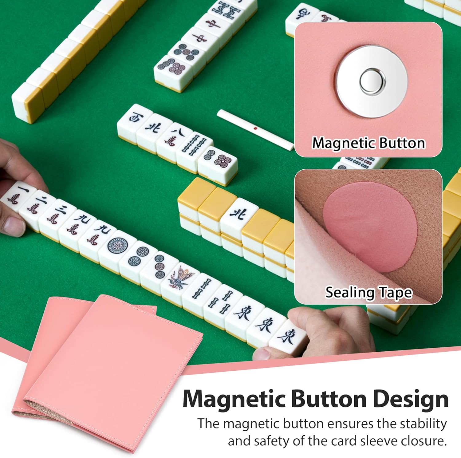 Catcan 2 Pack 11.38x7.08In Mahjong Card Sleeve Portable Mahjong Card Holder with Snap Suitable for Multiple Rule Cards