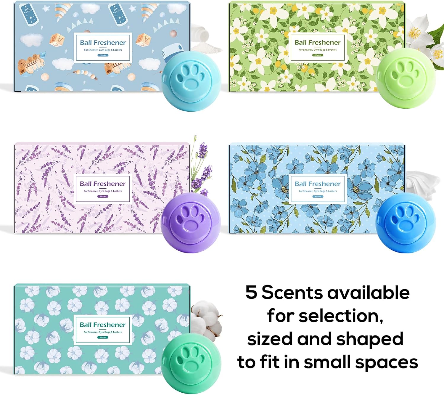 SCENTORINI Shoe Deodorizer Balls, 8 Pack Linen Scent Sneaker Deodorizer Balls, Odor Eliminator for Smell Shoes Boots, Long Lasting Shoe Freshener for Gym Bags, Drawers and Small Spaces