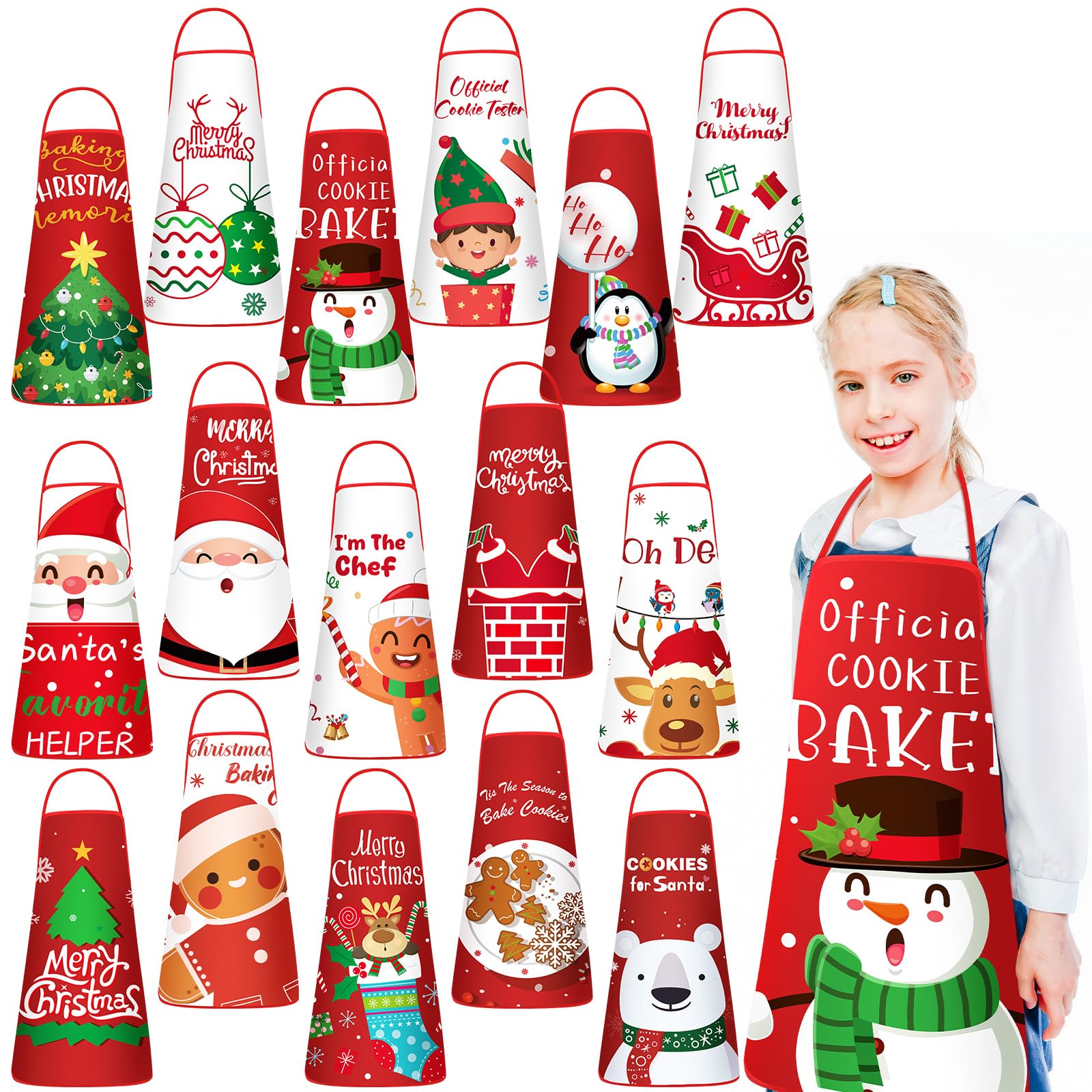 Liitrsh Delantal de Navidad para niños, delantales a juego, delantal para niños, muñeco de nieve, ciervo, pan de jengibre, Papá Noel, delantal para cocina y repostería, Estilo elegante., approx. 27.56