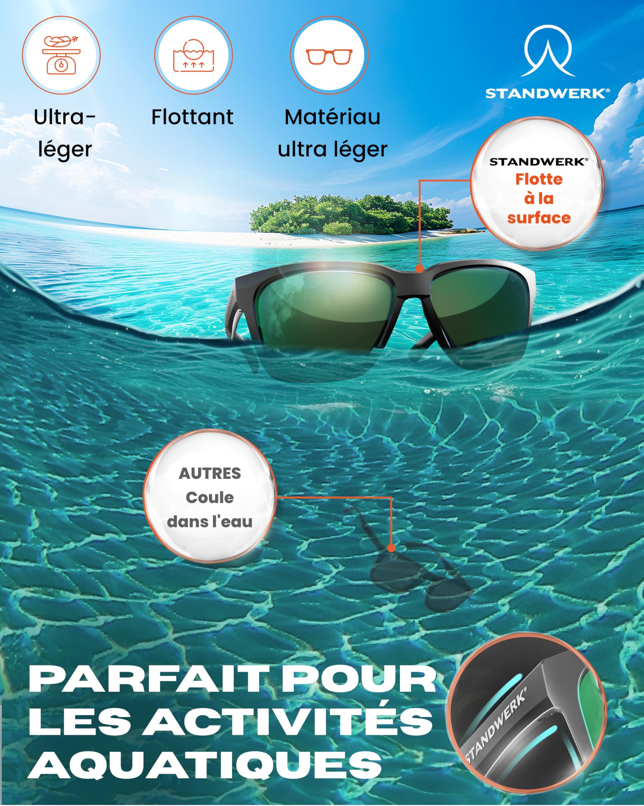 STANDWERK® Lunettes de soleil pour homme - Polarisées et protection UV