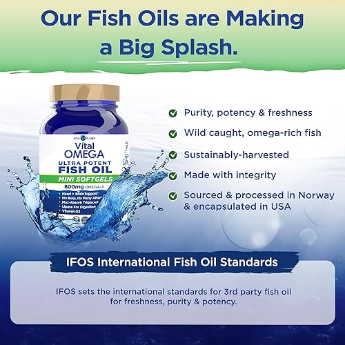 Miniatura 5 de Vital Planet - Suplemento de mini cápsulas blandas de aceite de pescado Vital Omega 3 con 800 mg de ácidos grasos omega 3 capturados en la