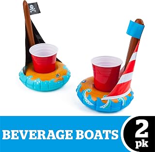 BigMouth Inc. Inflatable Boat Drink Holder Float, 2-Pack Includes Pirate Ship and Sail Boat Drink Floats