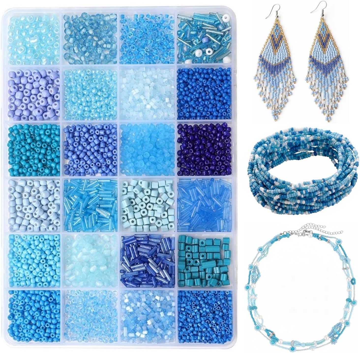 15 Grid Gold Glass Seed Bugle & Tube Beads Kit for Jewelry Making DIY Craft | 2/3/4mm Embroidery Beads for DIY Bracelet Necklace Kit