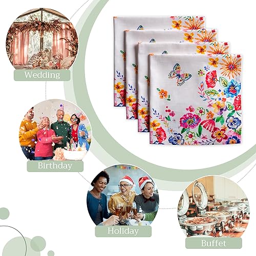 Miniatura 6 de Maison d' Hermine Happy Florals - Juego de 4 servilletas 100% algodón suave y cómodo perfectas para cenas familiares, bodas, fiestas de cóctel,