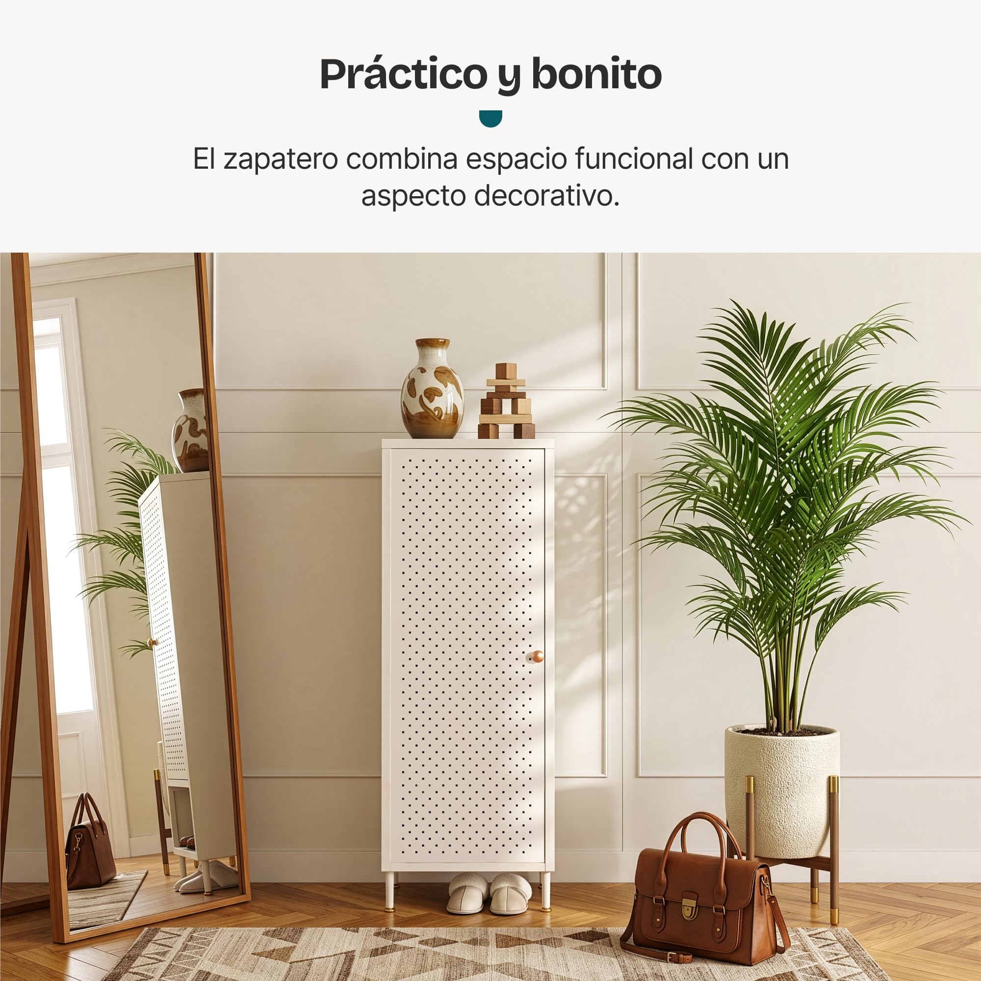 [en.casa] Zapatero Coleraine Armario con 3 Estantes Rebulables en Altura y 1 Puerta Batiente Mueble Zapatero Organizador para Zapatos Multiusos Acero 115 x 43 x 35 cm - Blanco Crema