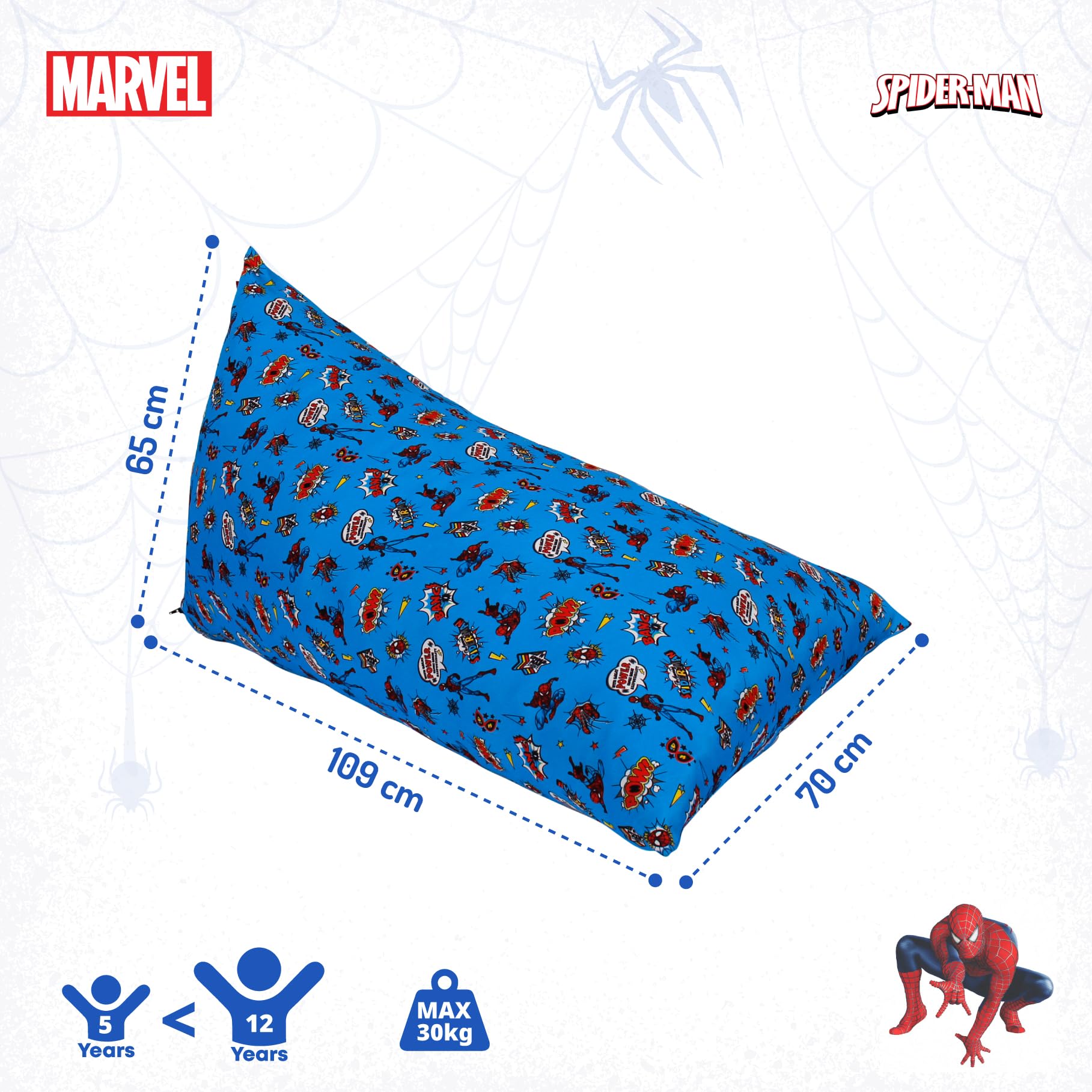Loft 25 Puff Pirámide para Interior, Silla Puff para niños 70 x 109 x 65 cm, Bean Bag de Sala de Estar, Sofa Gaming, Sofa Puff Salon Moderno, Puff con Relleno Incluido (Spider-Man)