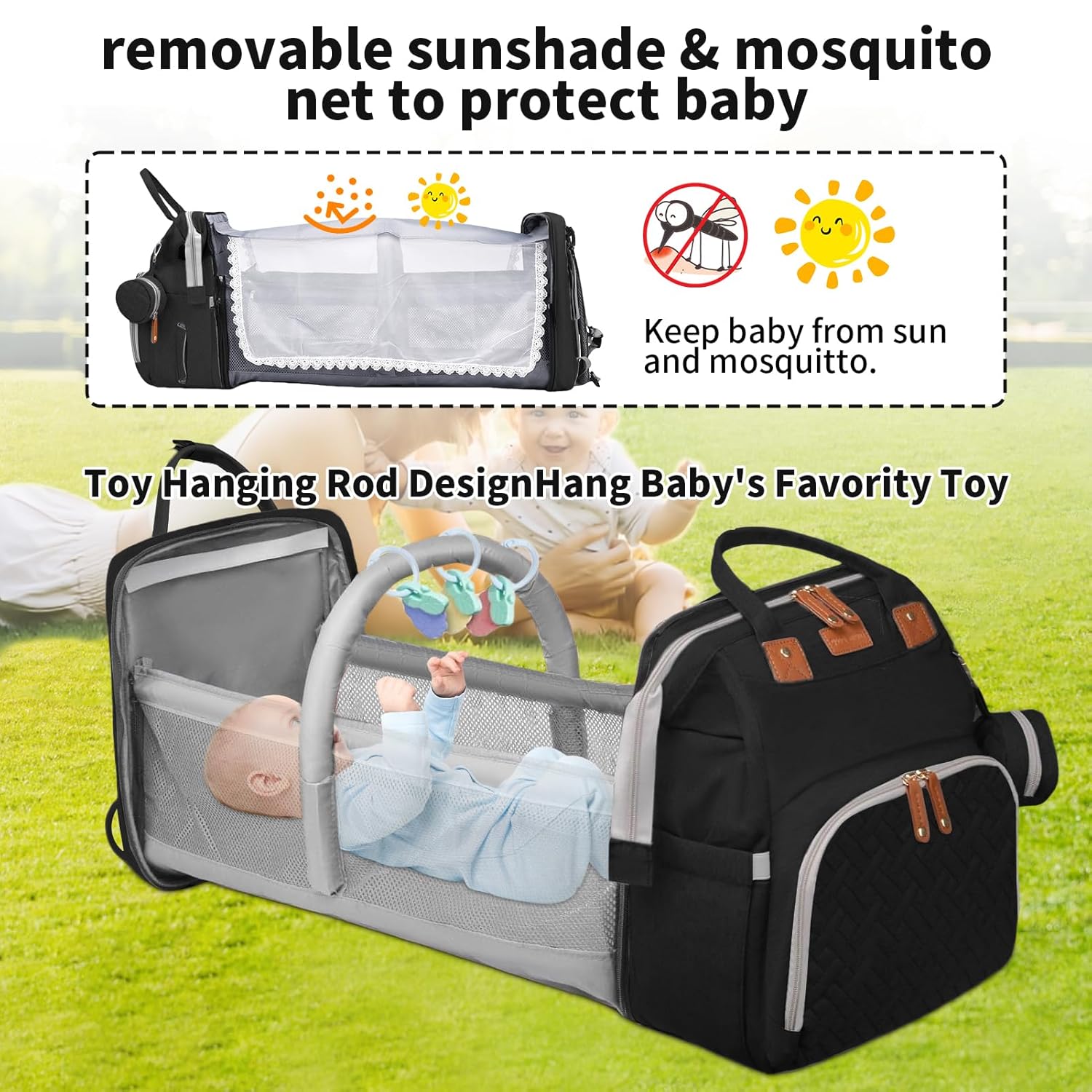 Diaper Bag Backpack, Multifunctional Baby Diaper Bag, Diaper Changing Station for Boys Girls, Large Capacity Travel Baby Bag for Mom Dad with Insulated Pocket & Strap - Image 4