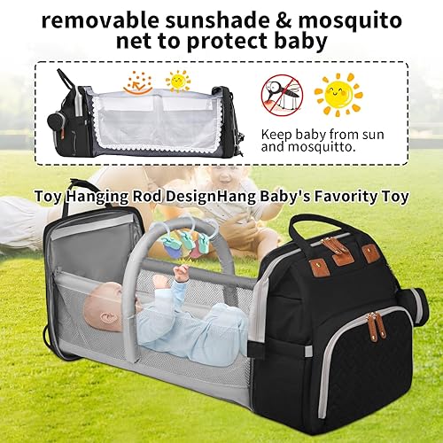 Miniatura 4 de Mochila para pañales multifuncional, estación de cambio de pañales para niños y niñas, bolsa de viaje de gran capacidad para mamá y papá con