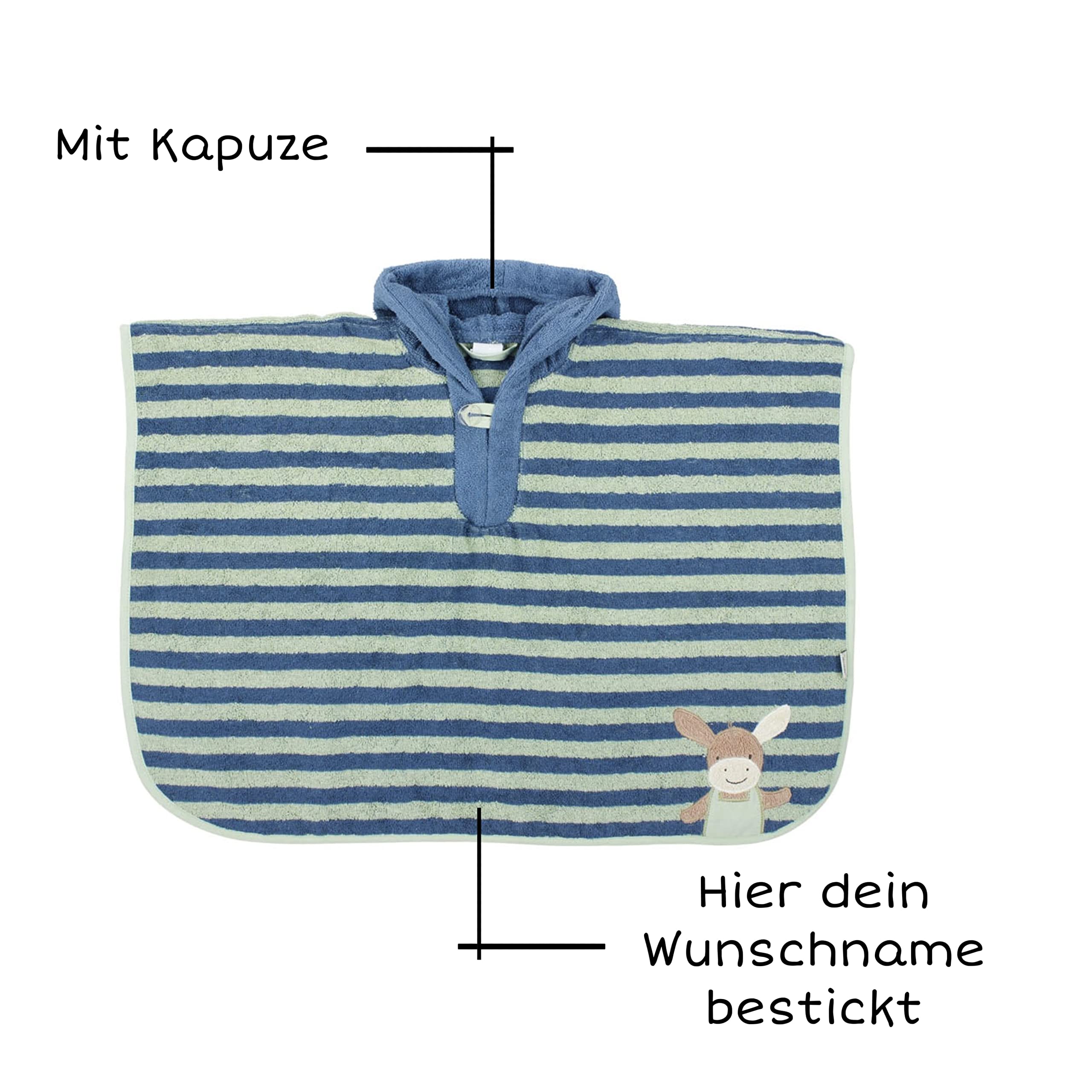 STERNTALER Badeponcho + Waschlappen mit Name bestickt mit Name | Poncho personalisiert | Kapuzenbadetuch Bademantel Kinder | Kapuzenhandtuch | Badetuch mit Kapuze | bis 5 Jahre