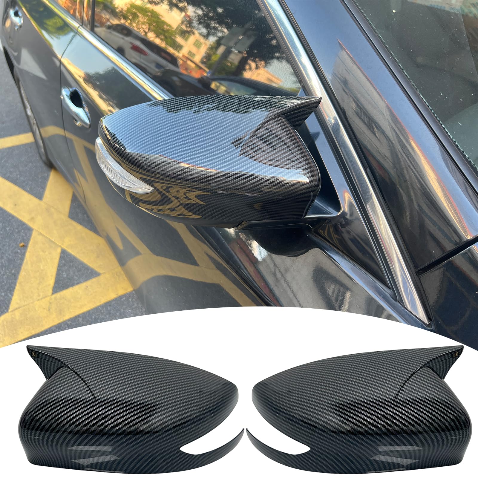 Side Mirror Cover,for Nissan Sentra 2013-2019/Nissan Altima 2013-2018, Carbon Fiber Side Rear Mirror Covers Body Kit Accessories for Cars（with Turn Signal Cutout）