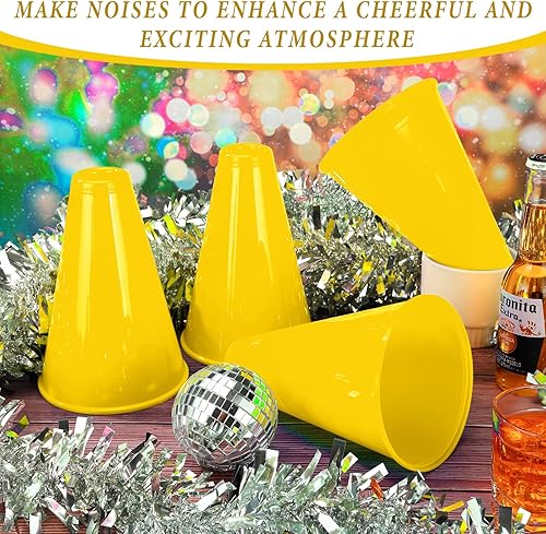 Miniatura 5 de DEEKIN 24 piezas de plástico mini megáfono amarillo animador megáfono divertido juguetes para deportes, decoración de bricolaje, juegos, suministros