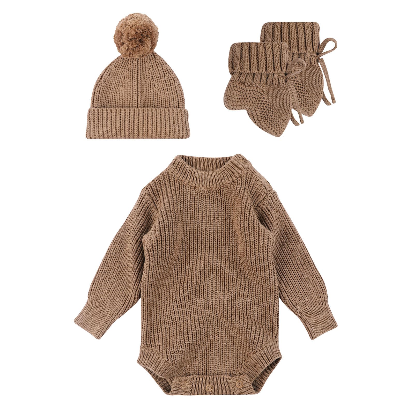 Conjunto de 3 Piezas de Mameluco de Punto para recién Nacidos con Gorro y Calcetines a Juego, Prenda de Punto Suave y Transpirable para bebés de 0 a 6 Meses, Color 5
