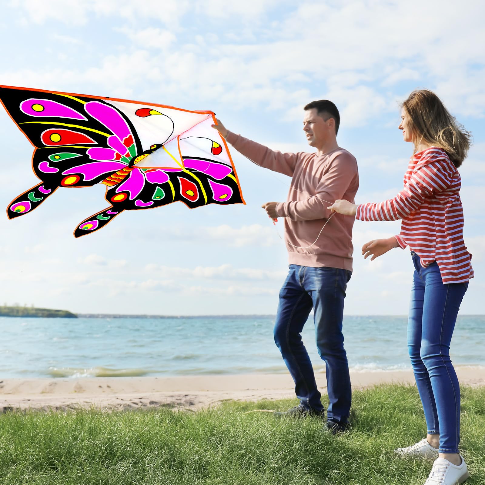 Foilswirl 8 Pack Butterfly Kites for Kids Easy to Fly Colorful Beach Kites for Children Adults with 8 Pcs 109 Yard String Spool Nylon for Spring Outdoor Game Activities - Image 2