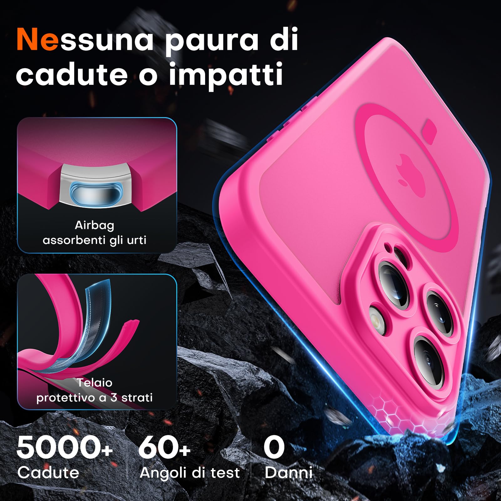 TOCOL Cover Magnetica per iPhone 13 Pro Max 6,7 Pollic, Compatibile con MagSafe, Protezione Fotocamera Integrata, Custodia Antiurto Traslucida Opaca, Rosa Caldo