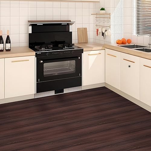 Miniatura 29 de Azulejos de suelo para despegar y pegar, cubierta de 30 pies cuadrados, aspecto de grano de madera roja natural, impermeable, autoadhesiva y Marrón