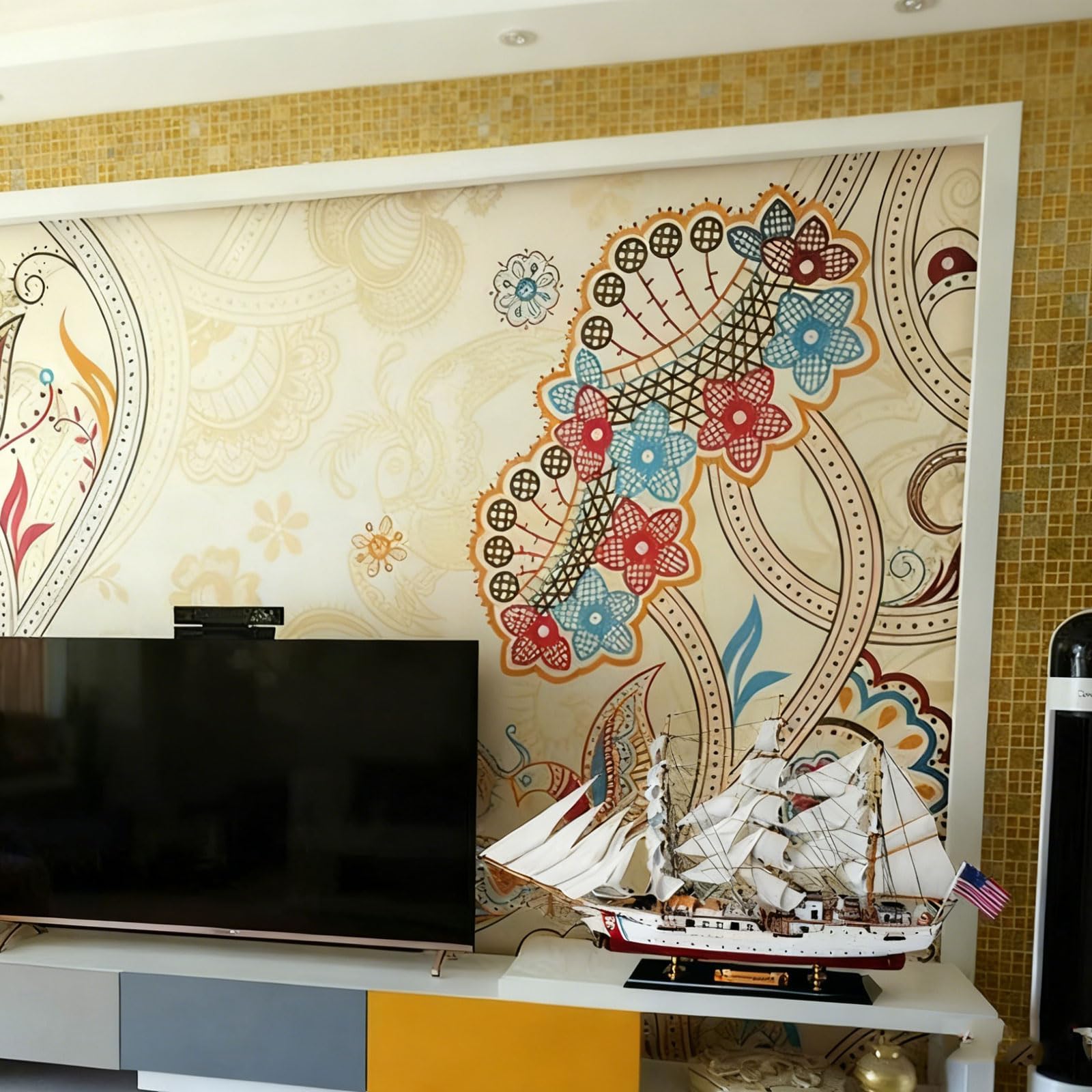 YLME Modellino di Barca A Vela in Legno da 52 Cm Modello di Barca A Vela in Legno Massello in Stile Mediterraneo Decorazioni Creative in Legno Massello, Fatte A Mano,Coast Guard