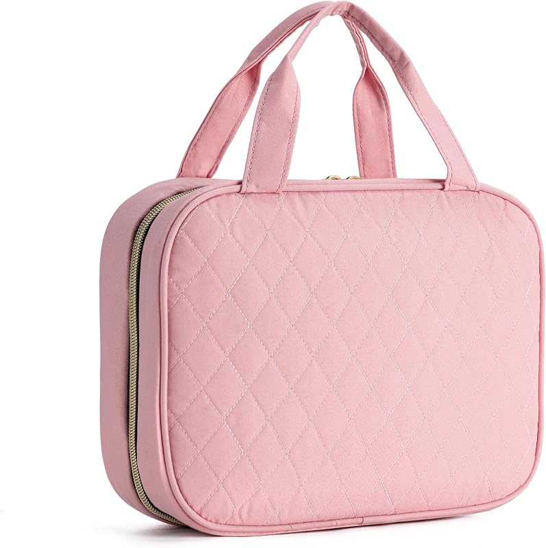 Travel Toiletry Bag for Women, Large Hanging Makeup Cosmetic Bag, Pink | Big Compartment but Portable, Water-resistant Makeup Organizer Bags for Accessories, Shampoo, Full-size Container, Toiletries