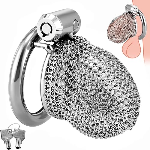 Dispositivos de castidad masculina de acero inoxidable con cadena de malla flexible, jaulas para pollas transpirables y cómodas, jaula bloqueada
