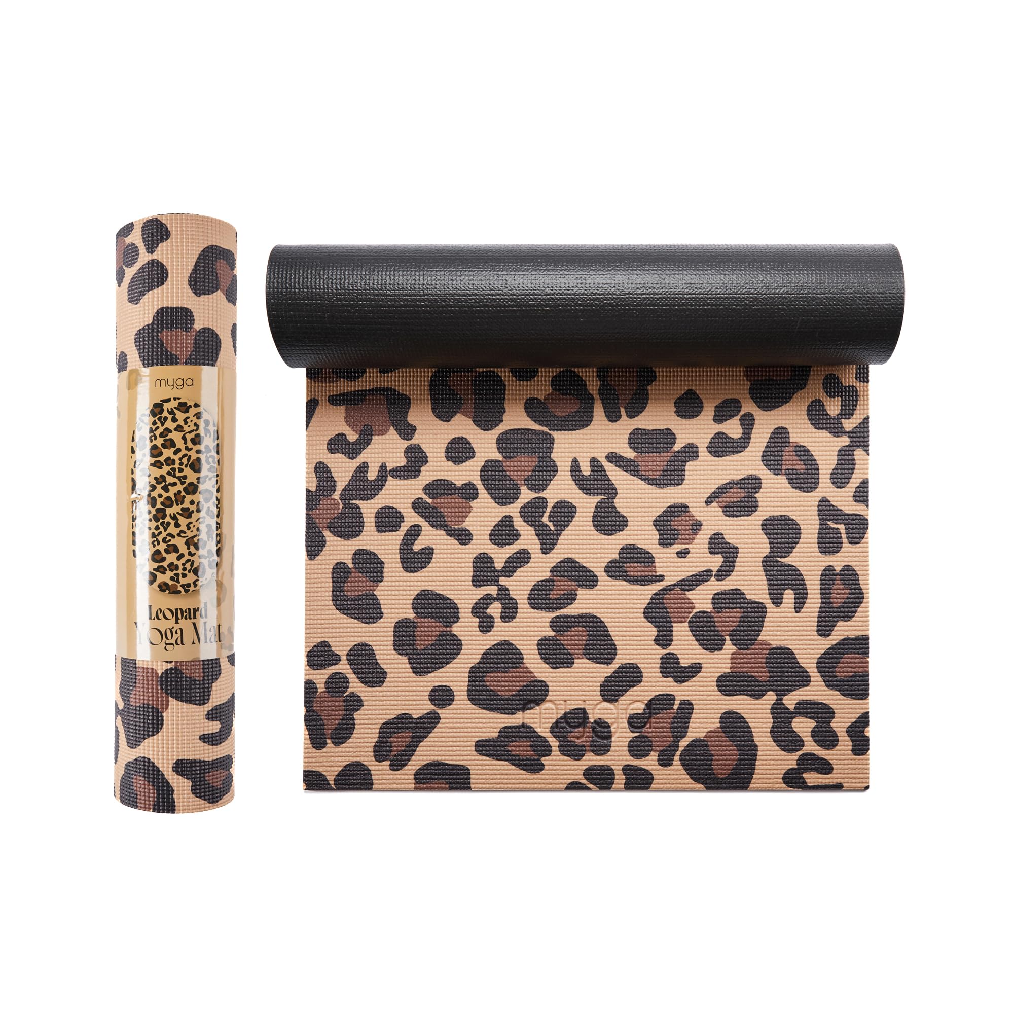 Myga 6mm Printed Yoga Mat - Non-Slip Exercise Mat for Men & Women - Thick & Comfortable for Yoga, Pilates & Meditation - Lightweight & Durable for Home, Gym & Travel - 173cm x 61cm (Leopard)