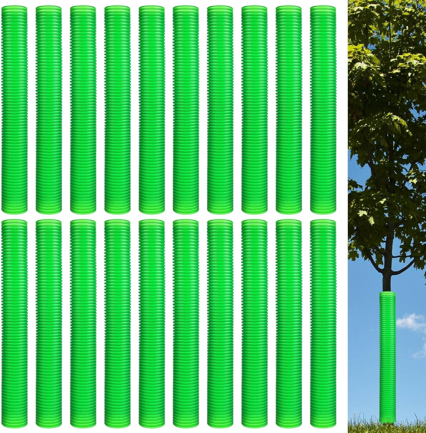 Menkxi 20 Pcs Corrugated Tree Guards Tubes Plastic Saplings Tree Trunk Protectors Wraps to Protect Bark from Deer, Sapling from Rodents, Mowers, Animals (15.7 x 2) 15.7 x 2"