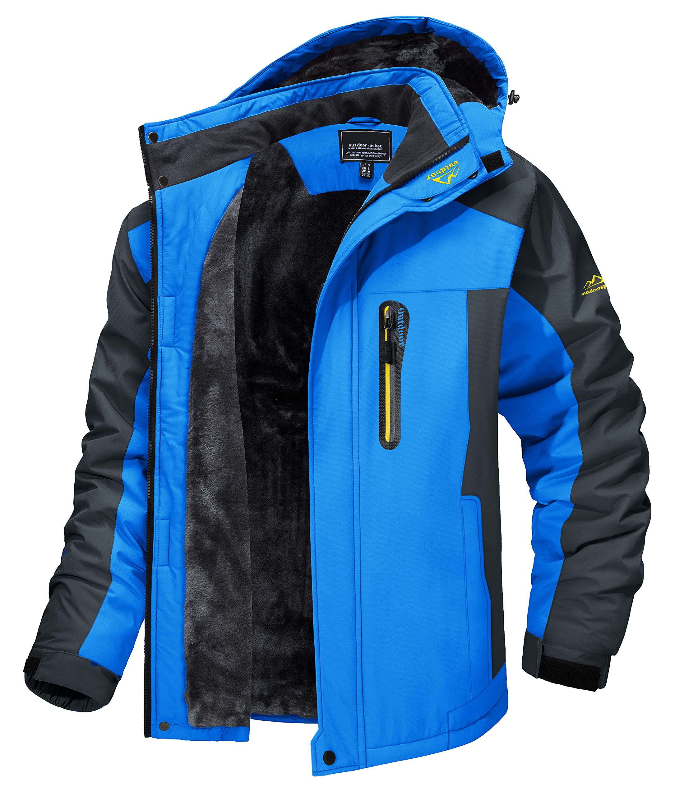 MAGCOMSEN Herren Winter Fleecejacke Warme Gefüttert Skijacke Outdoor Winddicht Wasserdicht Jacke Verdickt Funktionsjacke mit Abnehmbarer Kapuze für Wandern Camping
