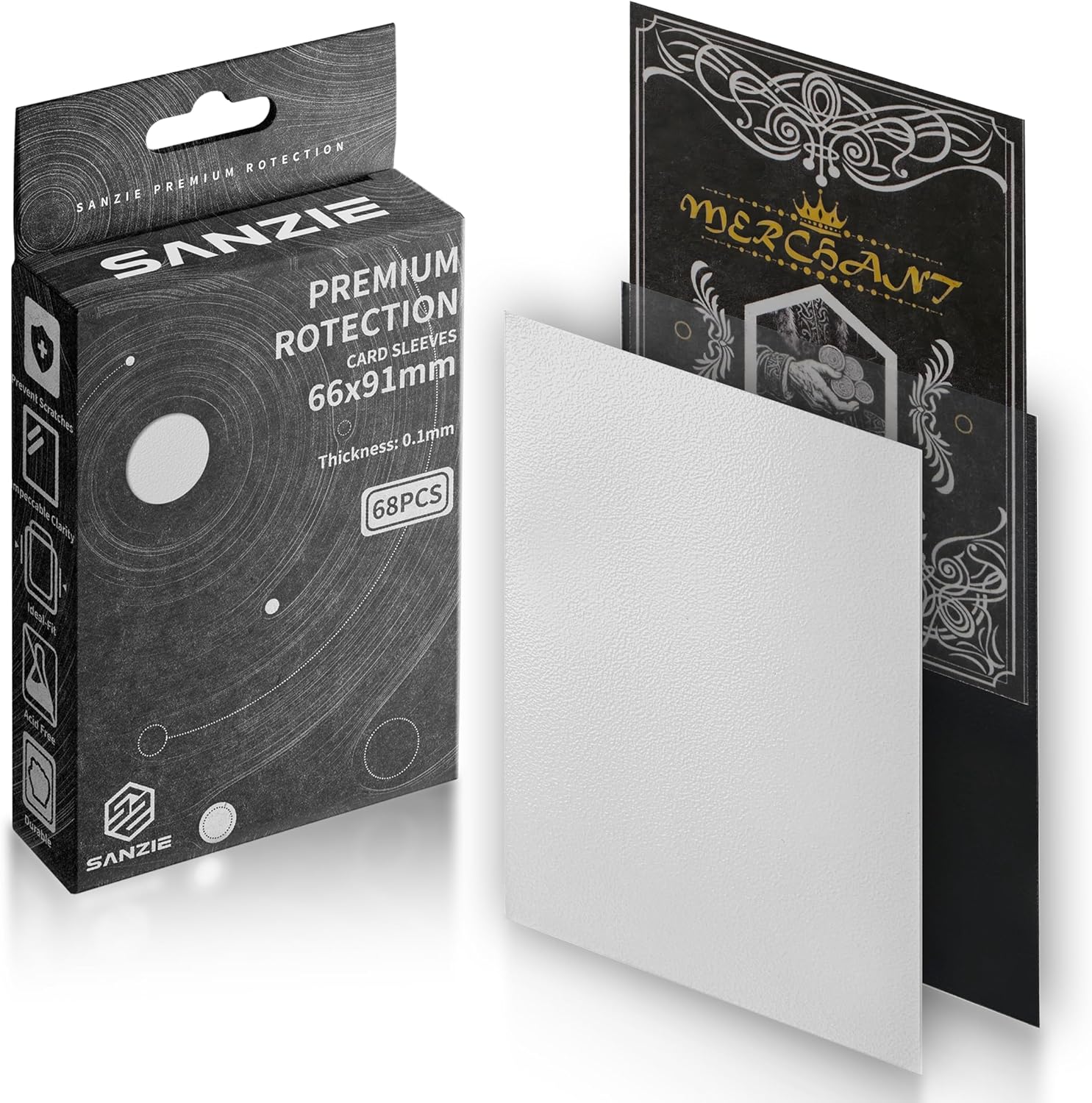 SANZIE Card SleevesMatte Card Sleeve Deck Card Protector Sleeves Trading Card Sleeve Fit for MTG, TCG, PTCG and Trading Cards 68 Count (Light Grey)