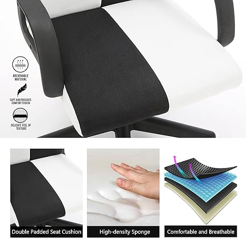 Miniatura 5 de Silla de oficina con brazo con ruedas, cómoda silla de escritorio de lino fino con tapetes de esponja transpirables, silla giratoria de alta altura