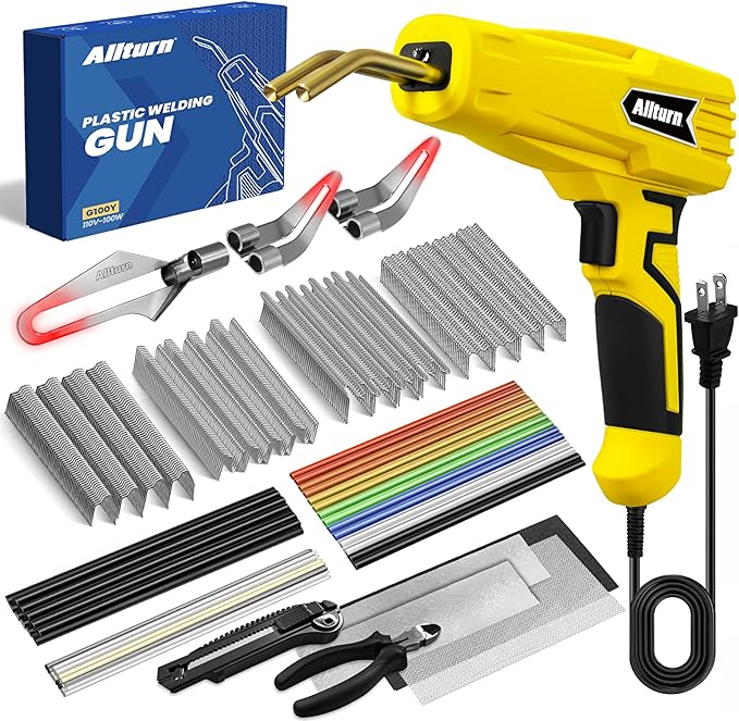 Allturn Upgraded Plastic Welder, 2 in 1 Plastic Welding Kit, Hot Staples Weld Gun, Car Bumper Repair Kit for Most Plastics, Patent Number D970324(Yellow)