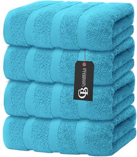 Casabella Luxury 4 Teal Hand Towels Super Quality 100% Combed Cotton 650 GSM Hand Towels Set (50X90 CM) 4 Teal Hand Towels for Hotel Gym