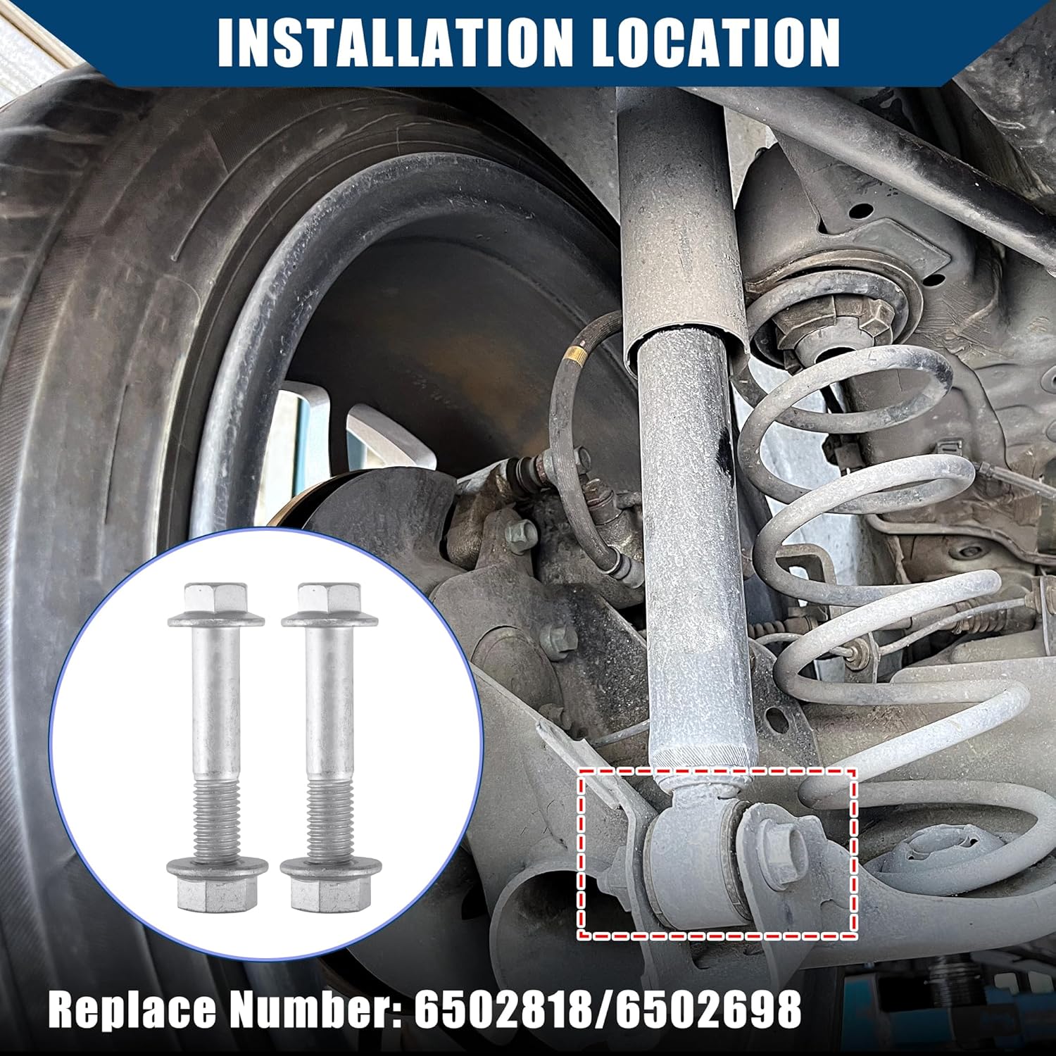 NO.6502818/6502698 Front Rear Shock Absorber Mount Bolt Nut for Dodge for Ram 1500 03-19 for Ram 2500 3500 06-19 Regular/Quad Cab/Hex Flange Lock Nut Head Bolt M14 / Solid / 4Pcs (Pack of 2)