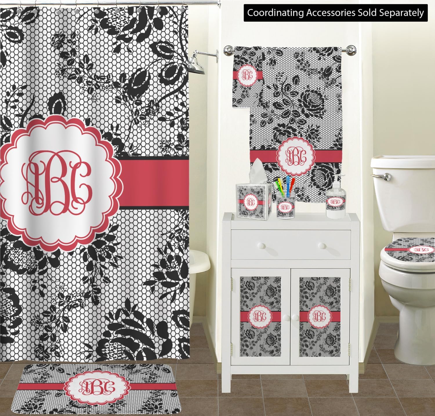 Personalized Black Lace Waste Basket - Double Sided (Black)