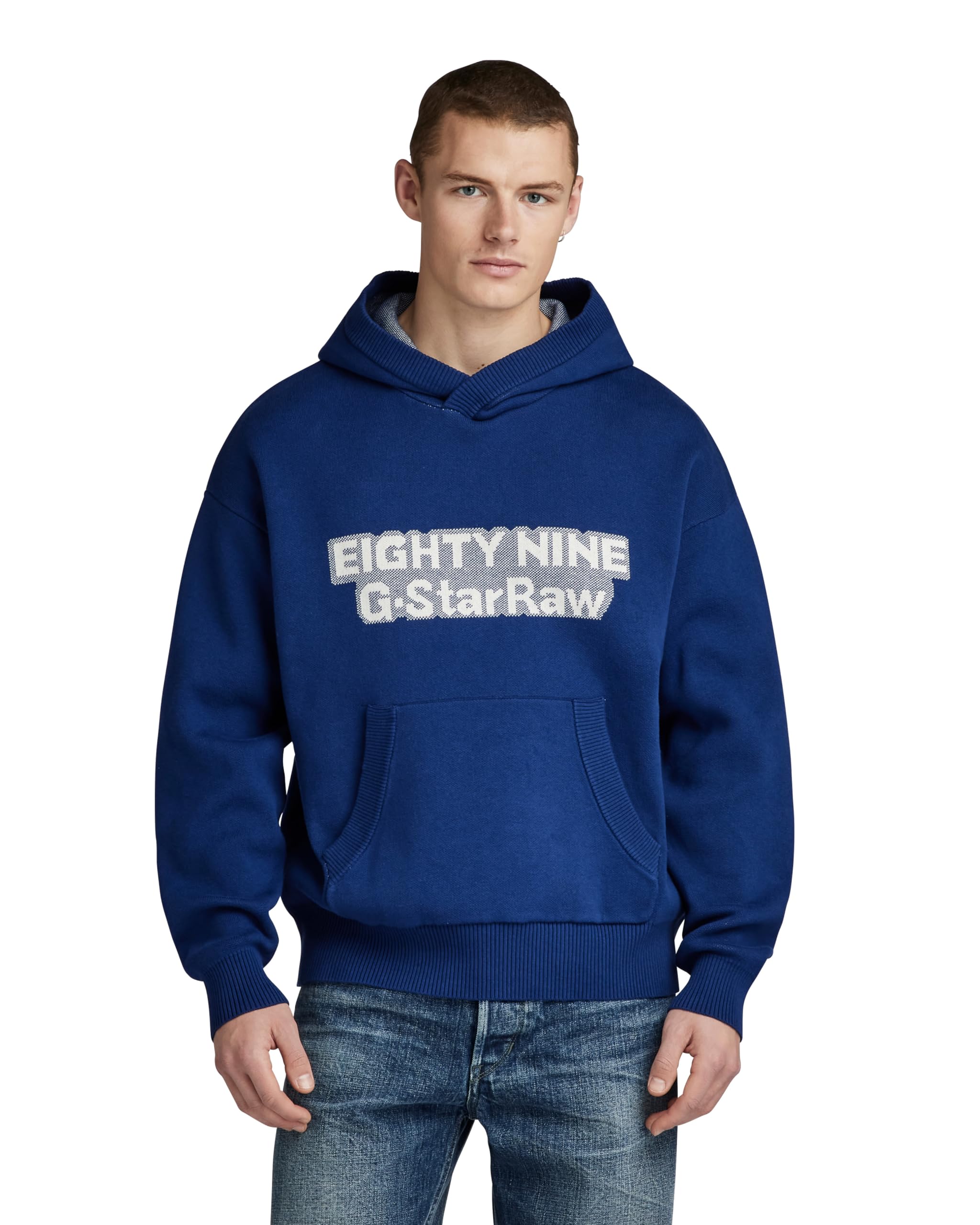 G-Star Men's Graphic Loose Knitted Hoodie, Blue (ballpen blue D23933-D488-1822), S
