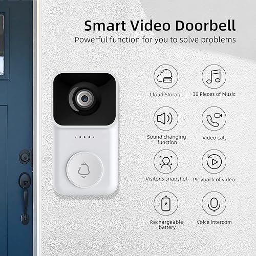 Miniatura 2 de GH DYNAMICS Timbre de video inalámbrico cámara WiFi con timbre audio de 2 vías cámara de seguridad para el hogar con visión nocturna batería
