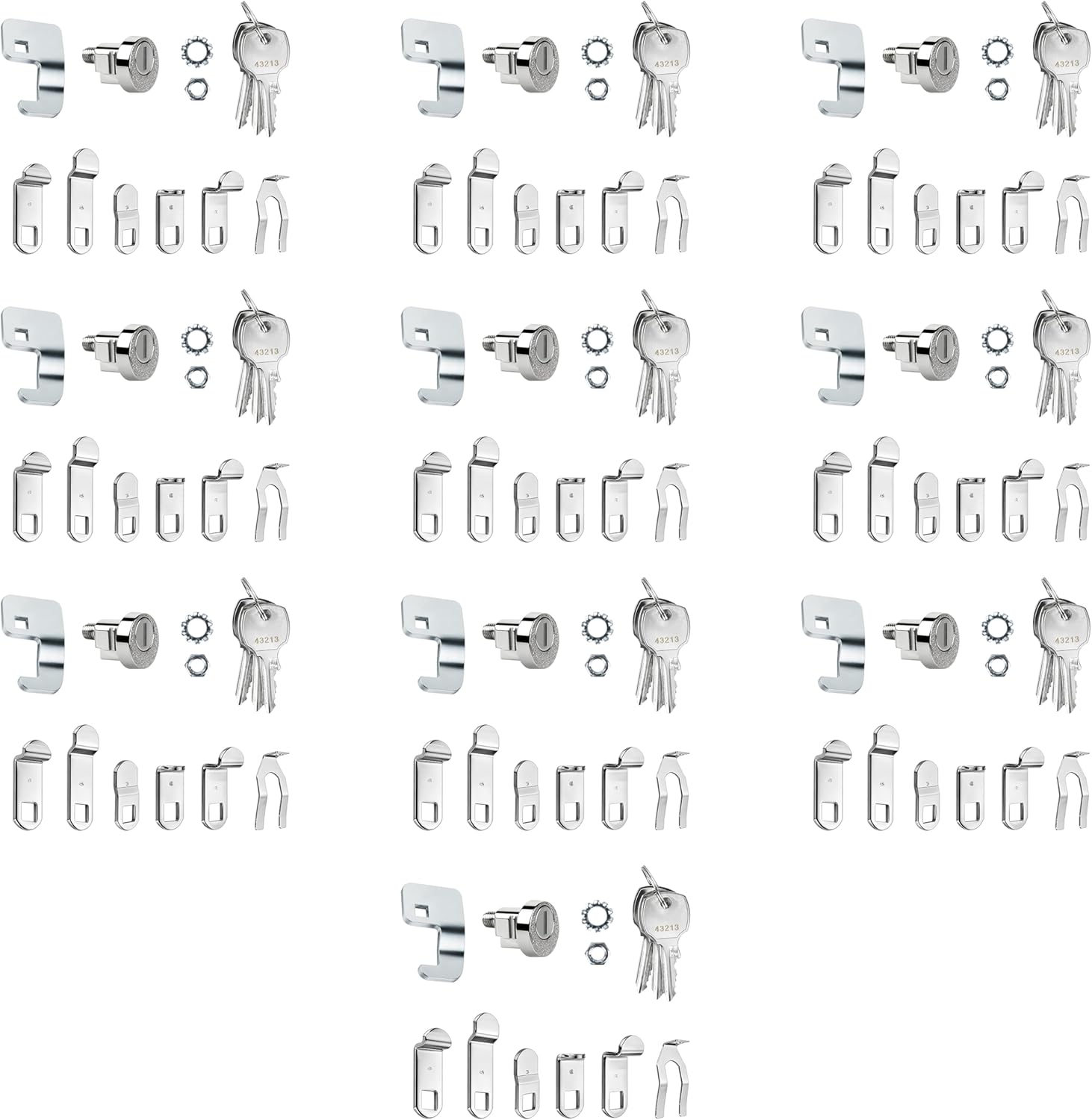 L-1172C Mailbox Key Lock Replacement for USPS National Mailbox C9100/C9200 with 3 Keys and C7120 Cam, Nickel Finish, 10 Pack