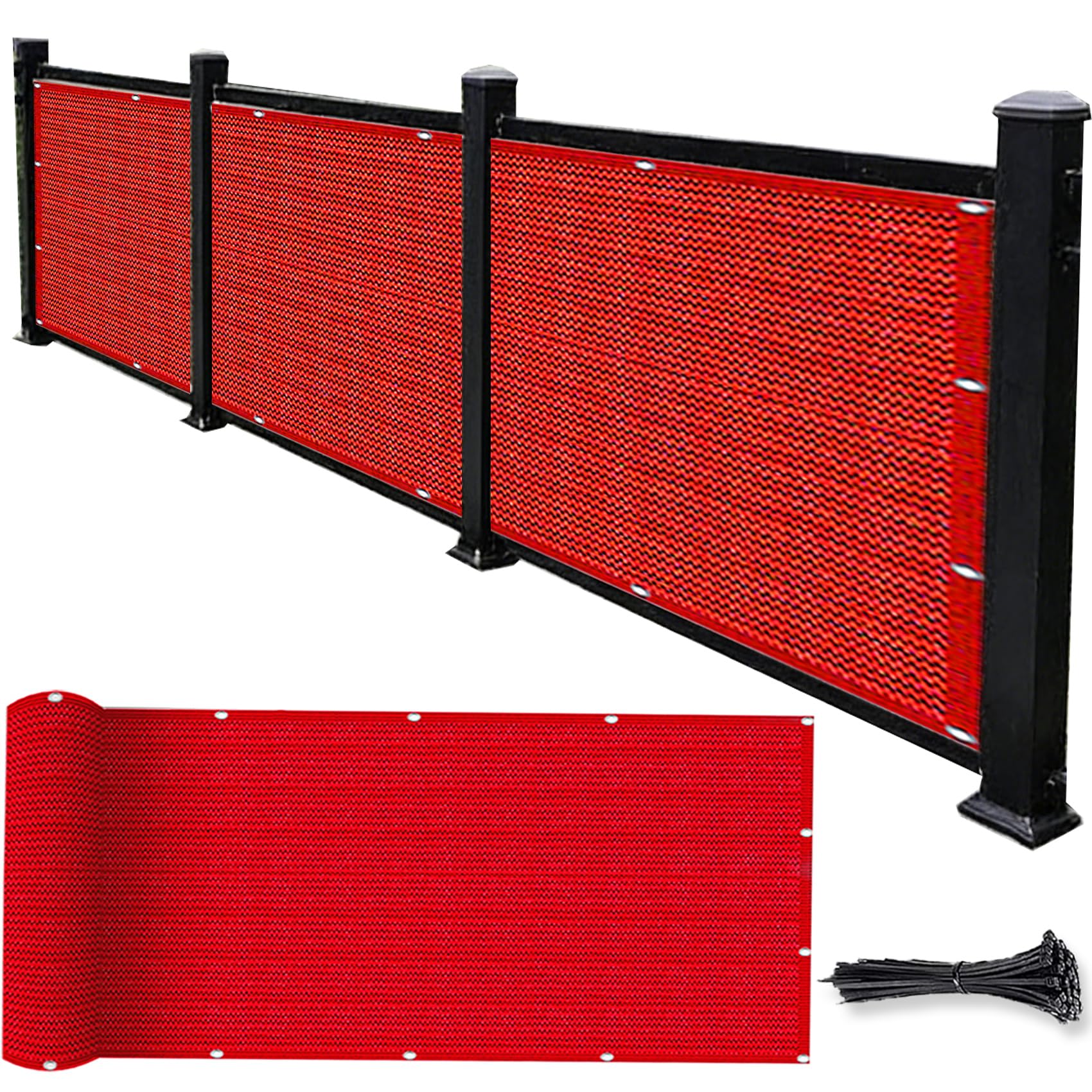 Siatka Zacieniająca 1.65 x 8 m HDPE 220 G M² Bez Wiercenia, Nieprzejrzysta, Odporna Na Uv, Odporna Na Rozdarcie, Osłona Balkonowa Ochronna Z Oczkami I Linką Do Podwórka, Czerwony
