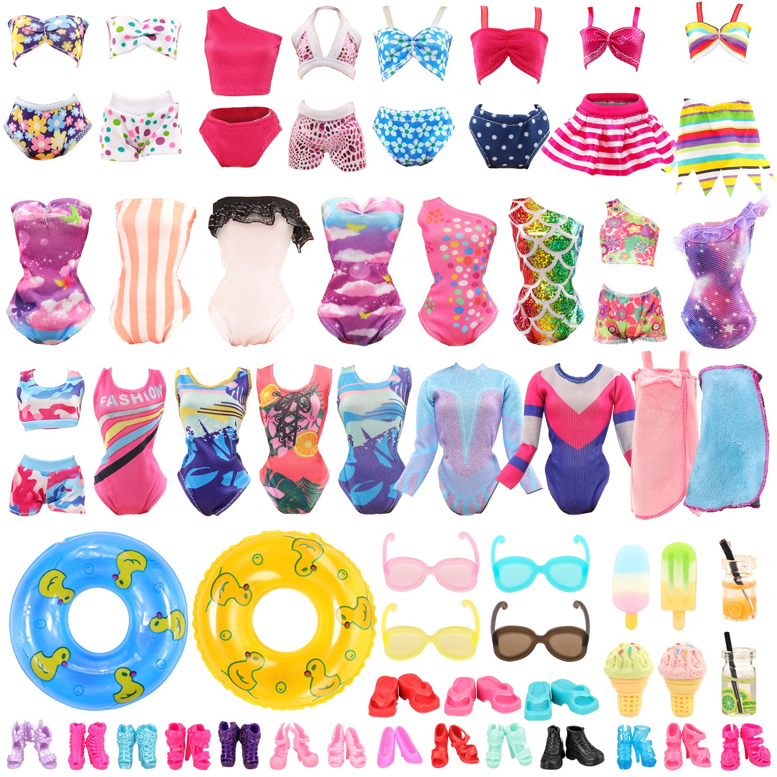 Miunana 26 Pezzi Per 11.5 Pollici 30 CM Bambola: 5 Costumi Da Bagno + Pijama + 8 PCS Scarpe + 4 PCS Occhiali Da Sole + Circolo Di Nuoto + 6 Accessori (NON INCLUDE BAMBOLA)