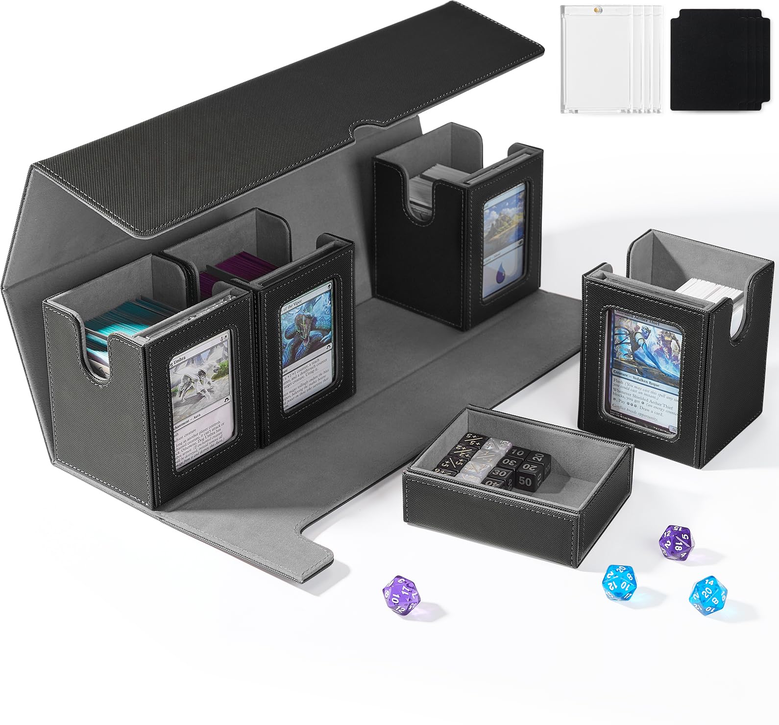 UAONO Card Deck Box for MTG with Commander Display, Black & Grey — image 1