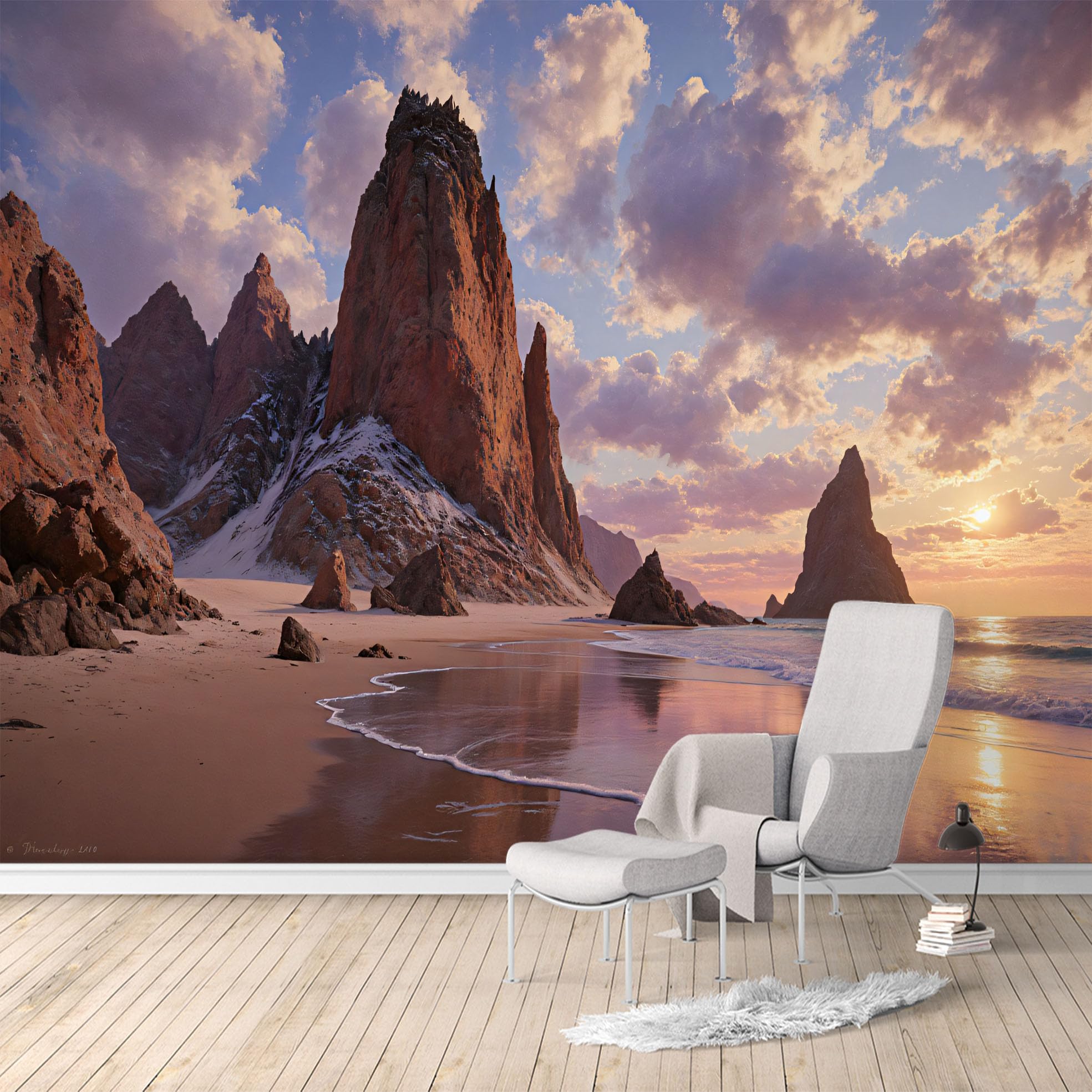 Custom Size Wall Murals, Coastal Cliff & Sea Stack Sunset Landscape, Removable Self Adhesive Large Wallpaper Mural for Living Room Bedroom Office Home Decor