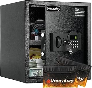 Voncabay Steel Money Safe Box for Home with Fireproof Money Bag for Cash Safe,1.5 Cubic Feet Security Safe Box for Money Safe with Keys, Lock Box Fireproof Safe with Keypad Lock (Black)