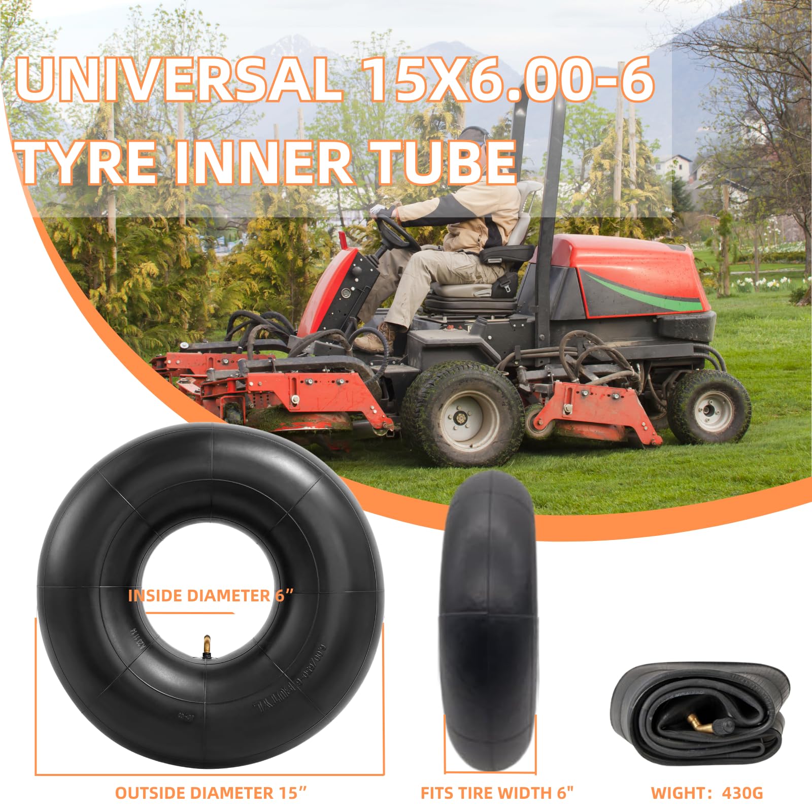Lot De 2 Chambres à Air 15x6.00-6 - Valve TR87 Coudée, Pour Tondeuse, Tracteur, Chariot, VTT