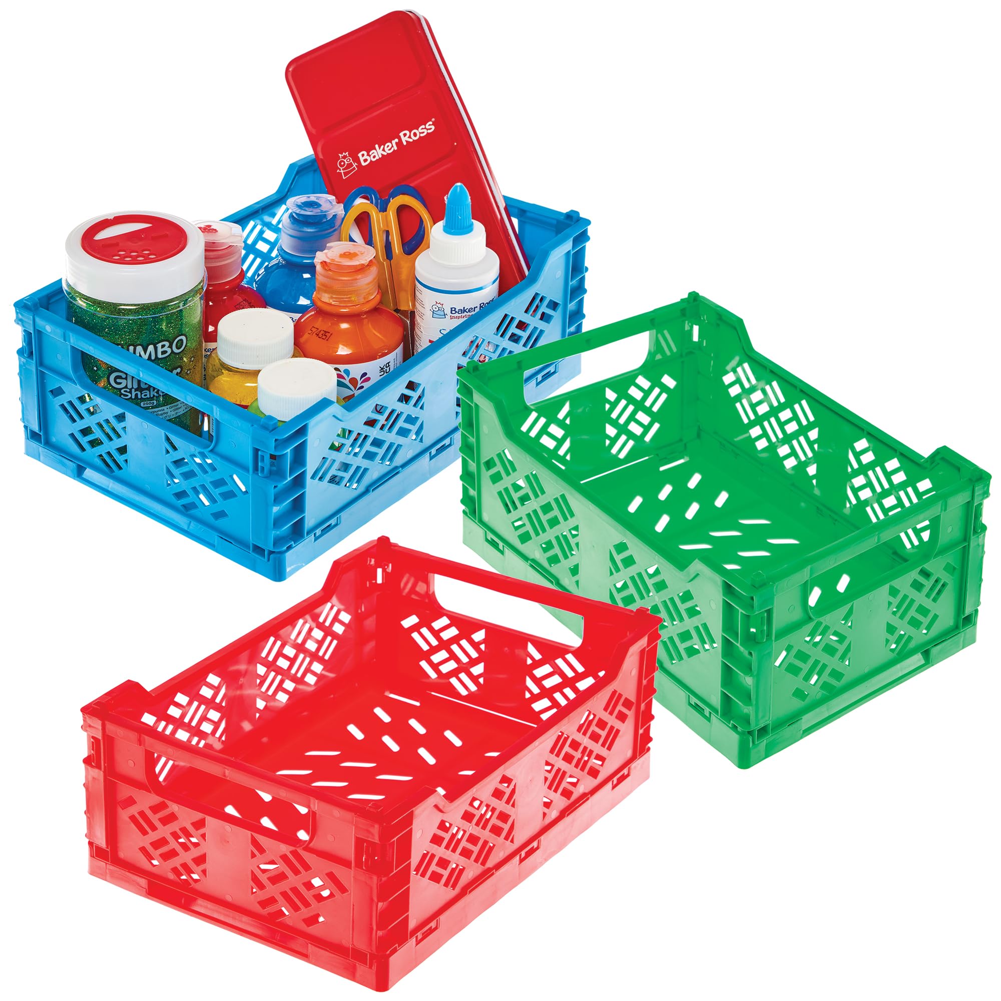 Baker Ross FN273 Foldable Storage Box - Pack of 3, Stackable Multiuse Storage Containers for Moving, Documents, Organising