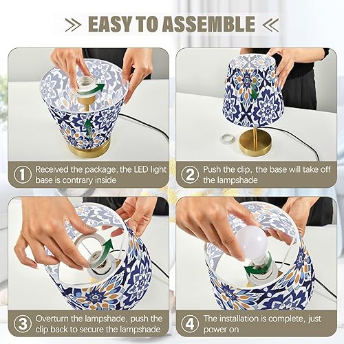 Miniatura 5 de Blue and White Retro Patterns Table Lamps 3 Way Dimmable Modern Lamps with Stylish Shade for Farmhouse Home Office Decor, Metal Base lampara de mesa