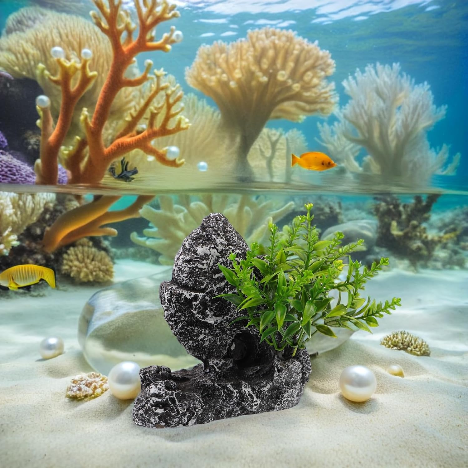 LOGOFUN Aquarium Mountain View Stone Betta Hideout Cave Rockery Landscape Tree Rock Hiding Decor for Shrimp Play Fish Tank Decoration