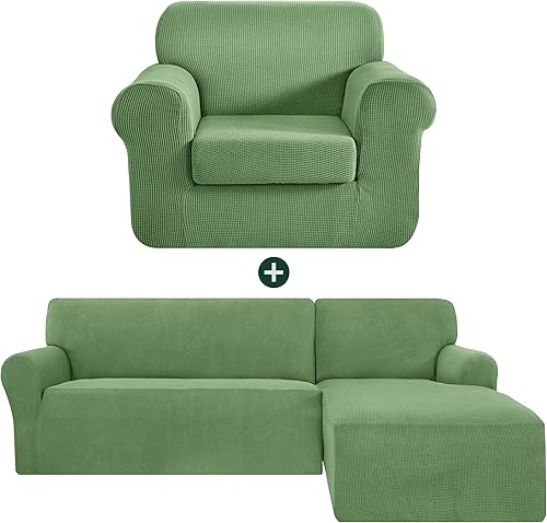 CHUN YI Funda para sillón pequeño y fundas para sofá en forma de L verde claro diván derecho