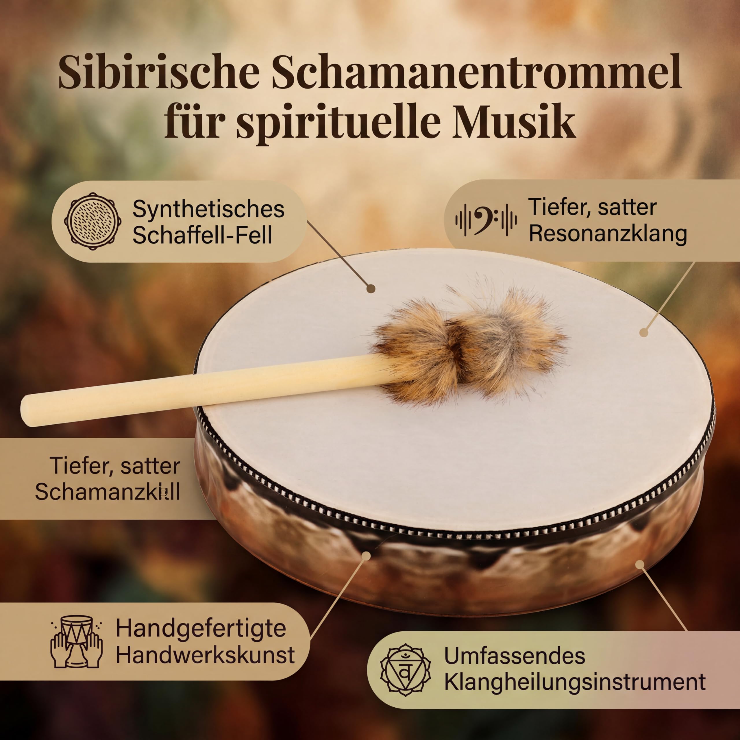Dekorative Handtrommel f¨¹r Home Office Deko Sammlung mit Trommelstick ¨C Traditionelle Trommel f¨¹r Wohnzimmer B¨¹ro Raumdekoration (3)