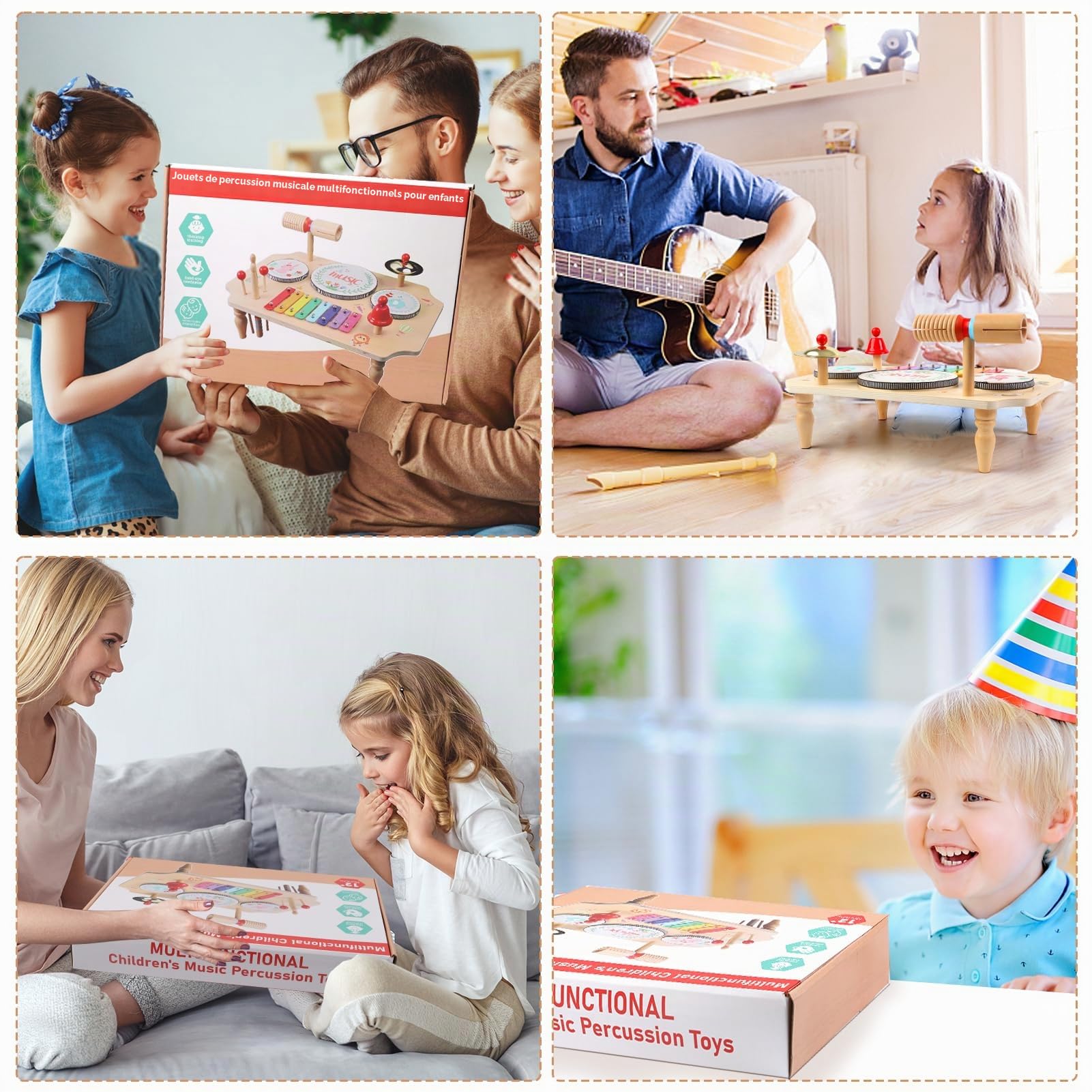 LZDMY Instruments de Musique Bébé 1 2 3 Ans Jouets Musicaux en Bois | Tambour Xylophone Triangle Batterie et Percussions pour Enfants Jouets Montessori Anniversaire Pâques Cadeau Garçon Fille