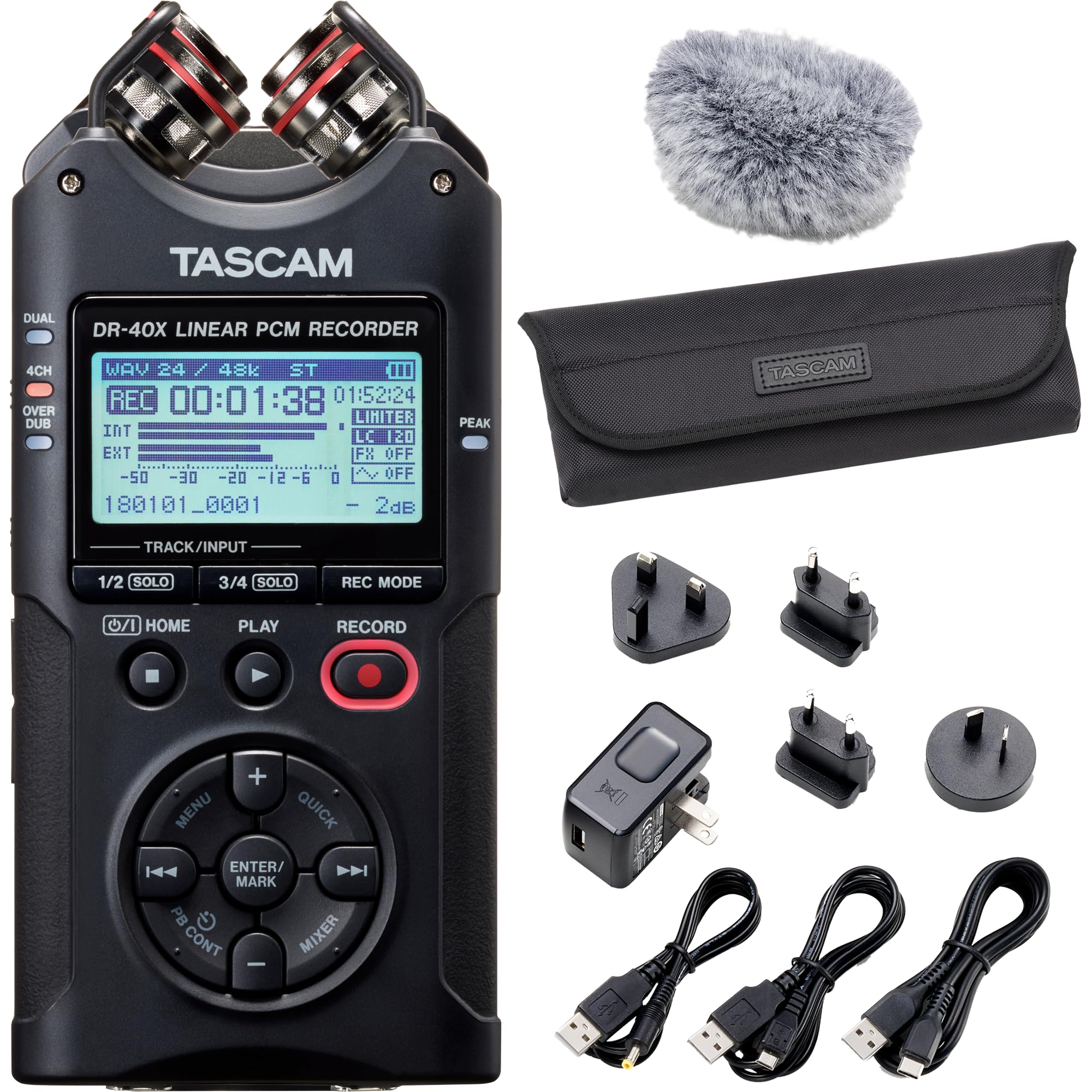 Amazon.com: TASCAM DR-40X with Windscreen, Power Adapter and Case